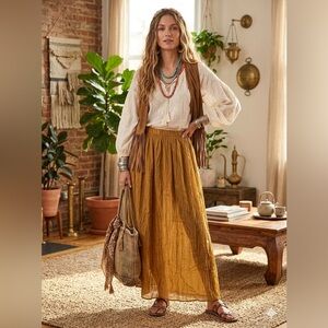 ZARA Bronze Pleated Midi Skirt size large